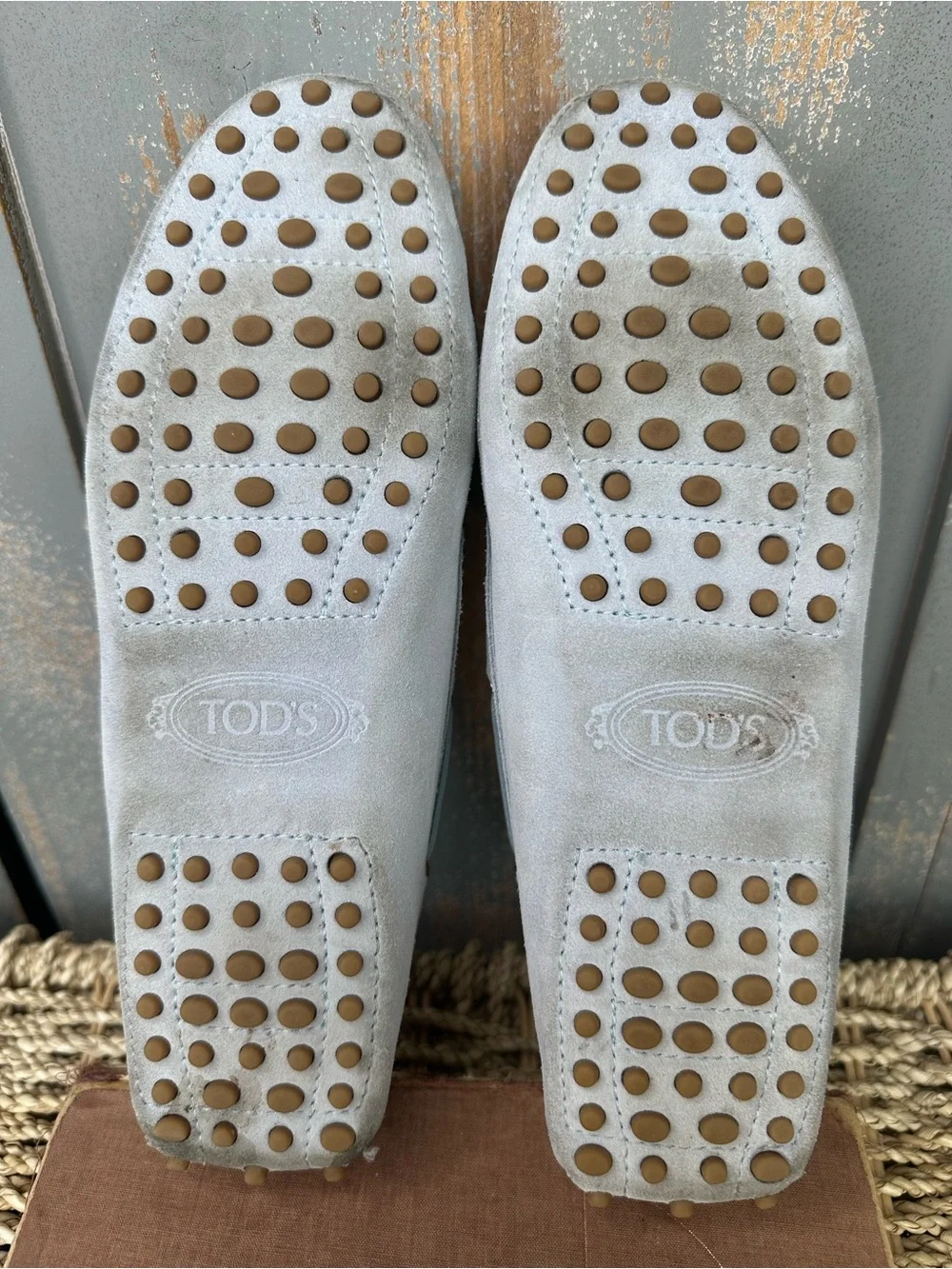 TOD'S Gommino Suede Bow Driving Loafer Light Blue Sz 38.5